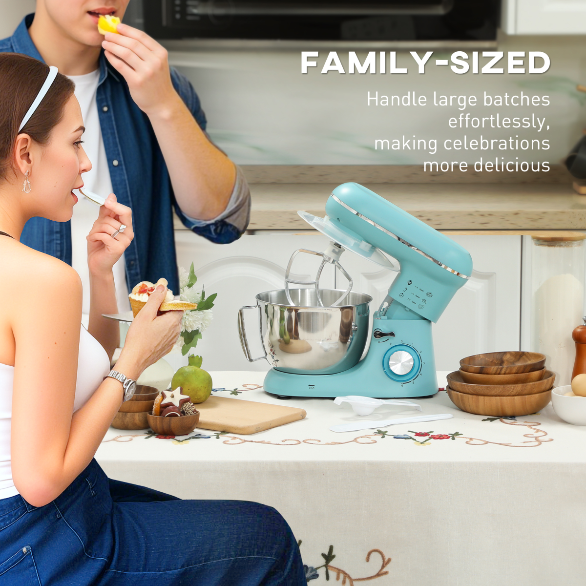Kitchen Stand Mixer with 1300W Motor, 4.5L Stainless Steel Bowl & Tilting Head – 6 Speeds, Splash Guard, Blue
