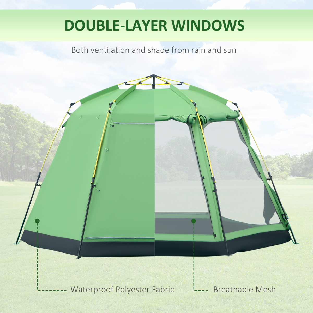 Outsunny 6 Person Pop-Up Camping Tent with 2 Doors, Mesh Windows & Carry Bag – 2000mm Waterproof Family Tent