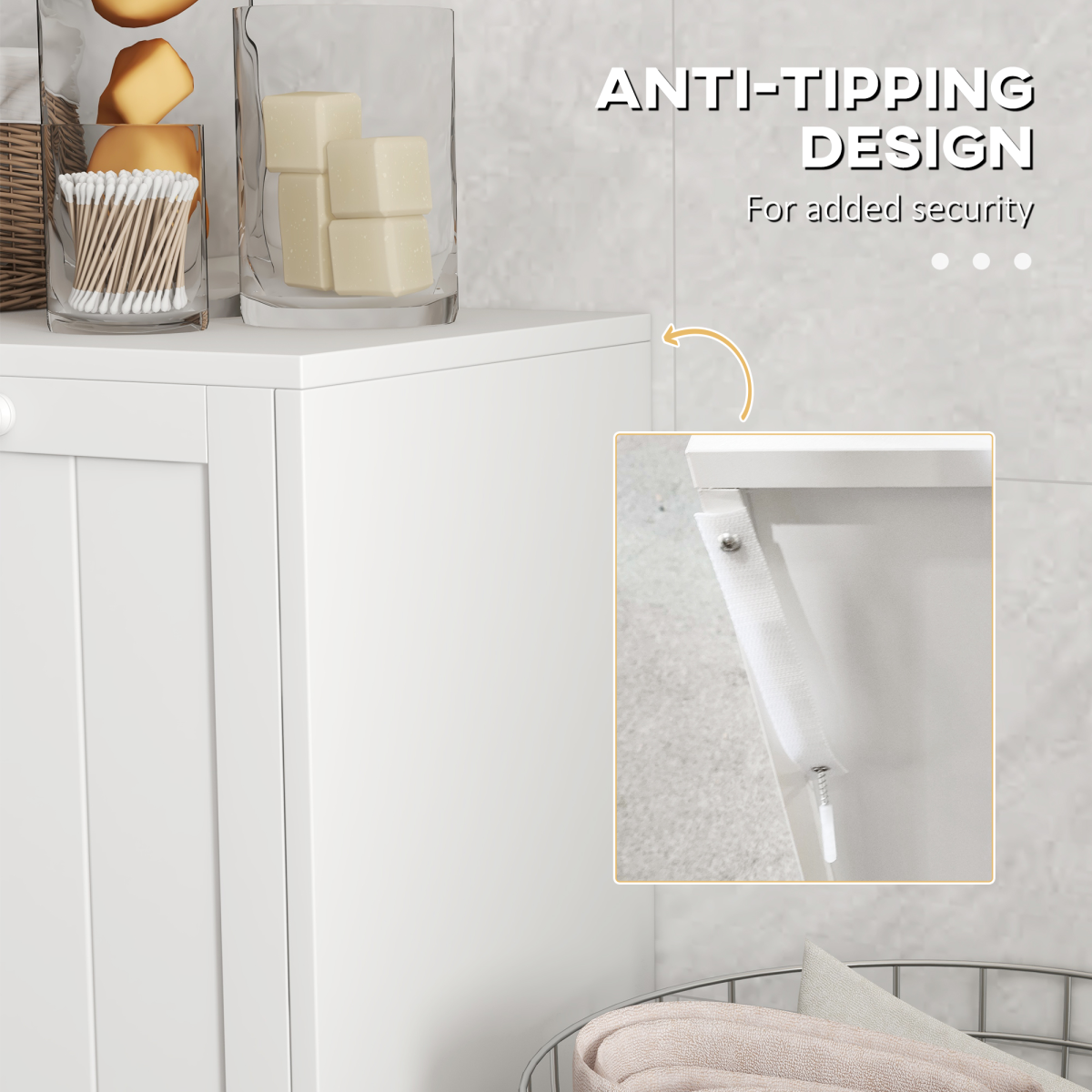 Tilt-Out Laundry Hamper Cabinet with 2 Compartments & Wood Handles – Hidden Laundry Storage, White