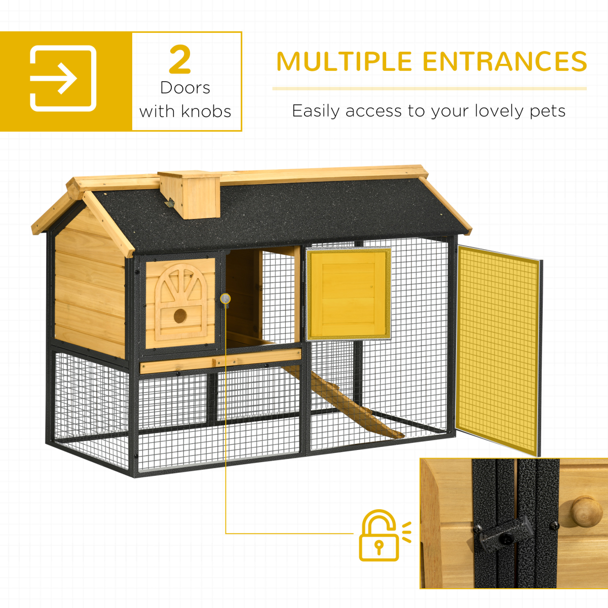 PawHut Two-Tier Outdoor Rabbit Hutch with Run, Removable Tray & Asphalt Roof – Wood and Steel Bunny Cage