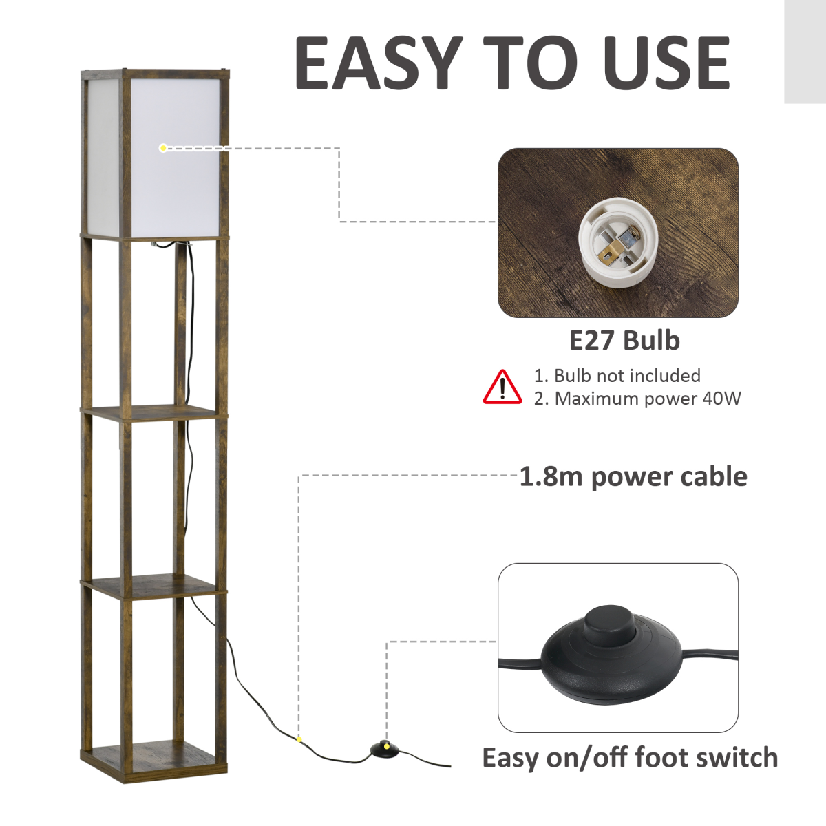 Storage Shelf Floor Lamp – Brown