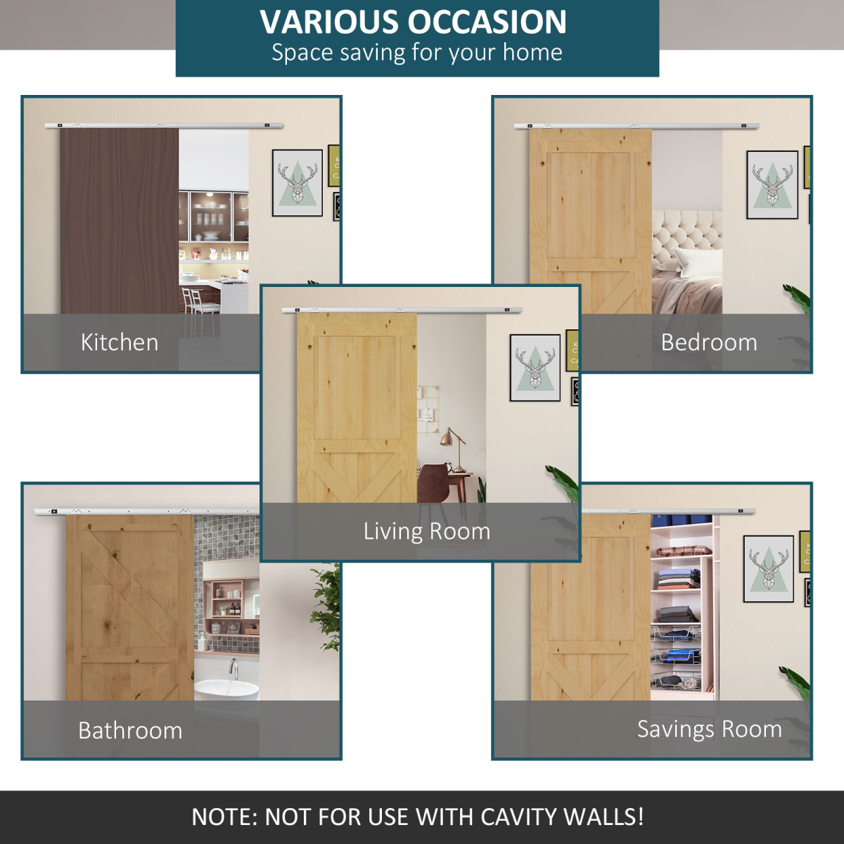 HOMCOM Sliding Barn Door Hardware Kit, 6ft/1860mm Track – Metal Gear Set for Single Doors up to 35kg