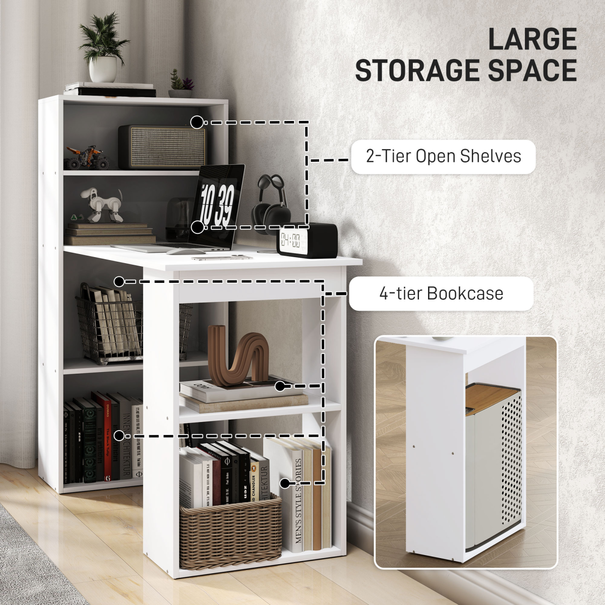 HOMCOM Space-Saving Computer Desk with Hutch and Upper Shelves, 120 x 55 x 120cm – White