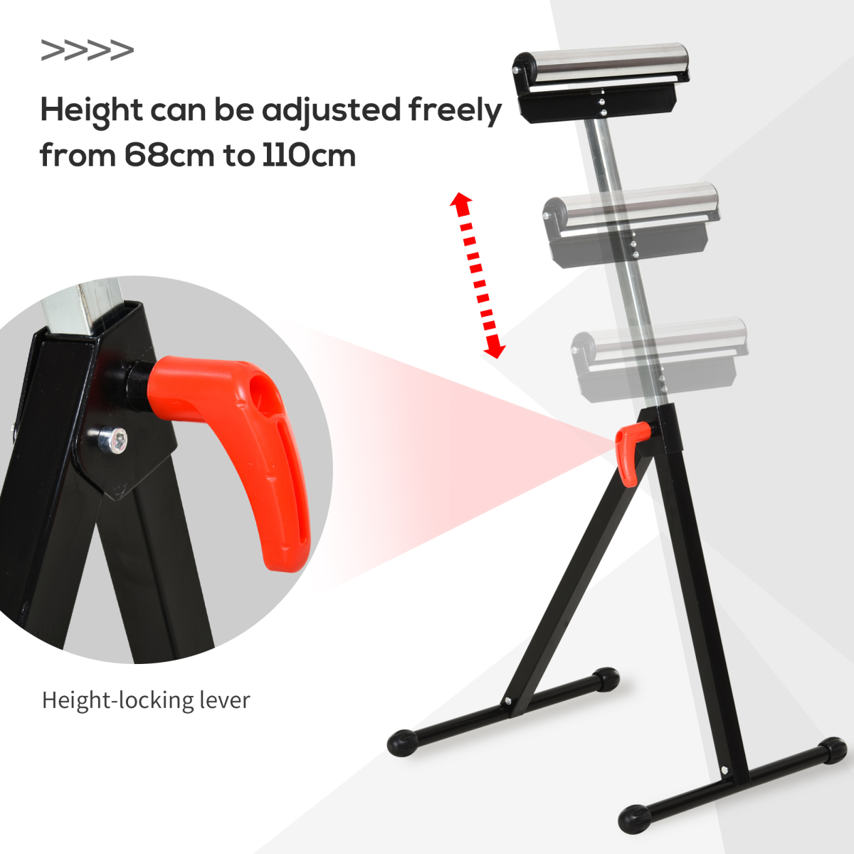 HOMCOM Adjustable Woodworking Roller Stand 68–110cm – Foldable Metal Work Support with Ball Bearing Roller