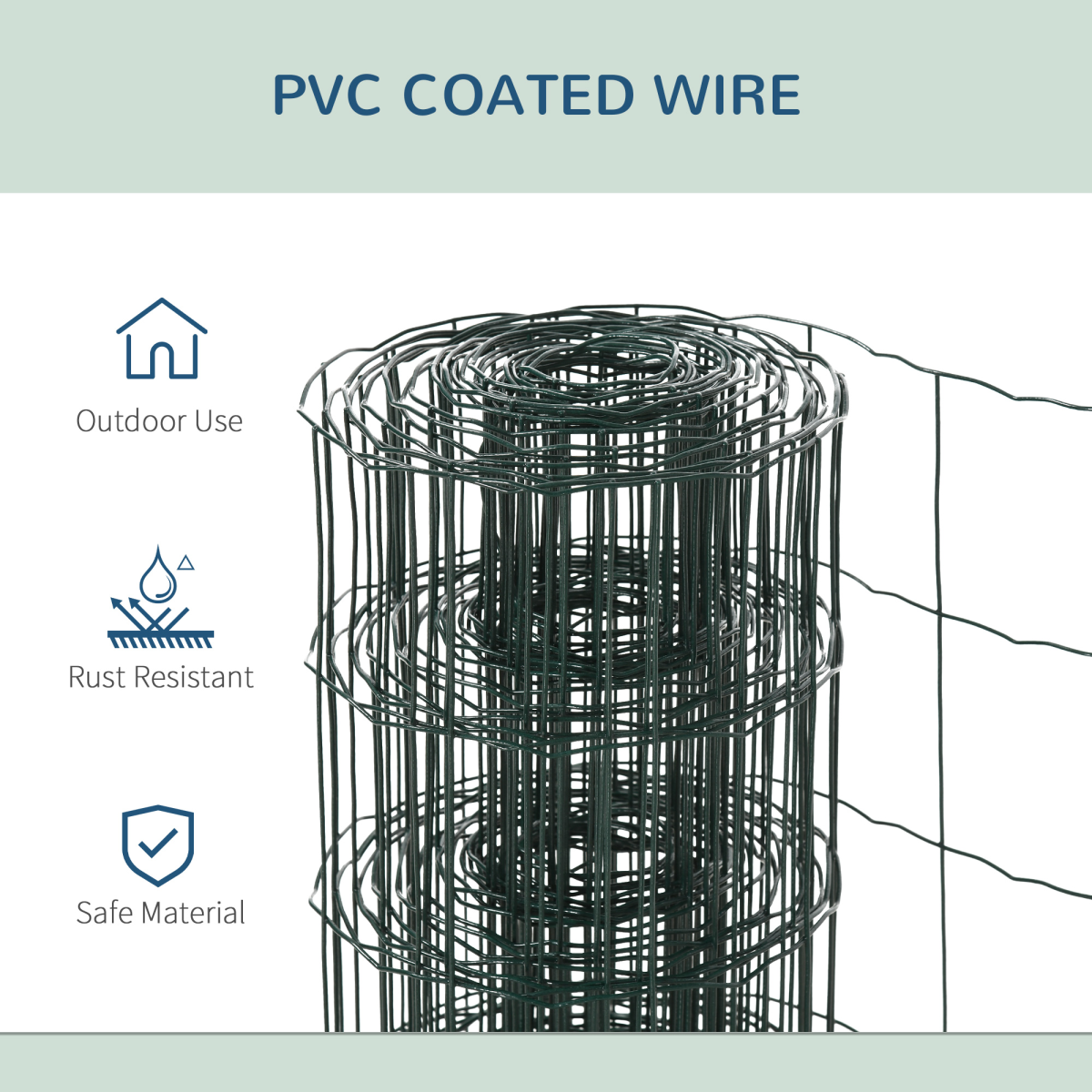 PAWHUT PVC Coated Chicken Wire Mesh Fence, 61cm x 10m – Foldable Rust-Resistant Garden and Poultry Fencing, Green