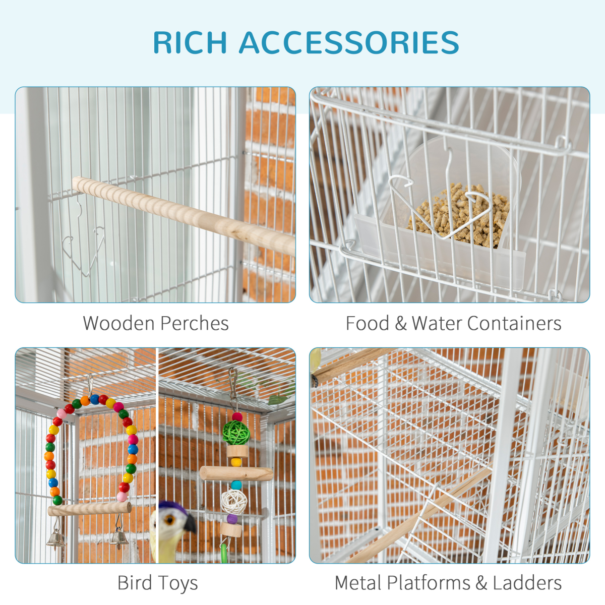 PawHut 3 Tier Bird Cage with Stand, Toys & Wheels – Flight Cage for Canary, Finch, Cockatiel, Parakeet, Budgie