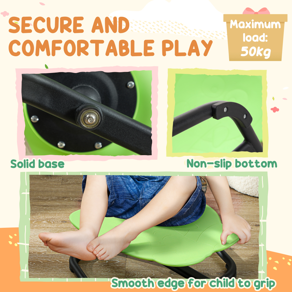 AIYAPLAY Kids Sensory Spinning Chair with Multiple Spinning Modes and Non-Slip Base – Balance & Coordination, Green