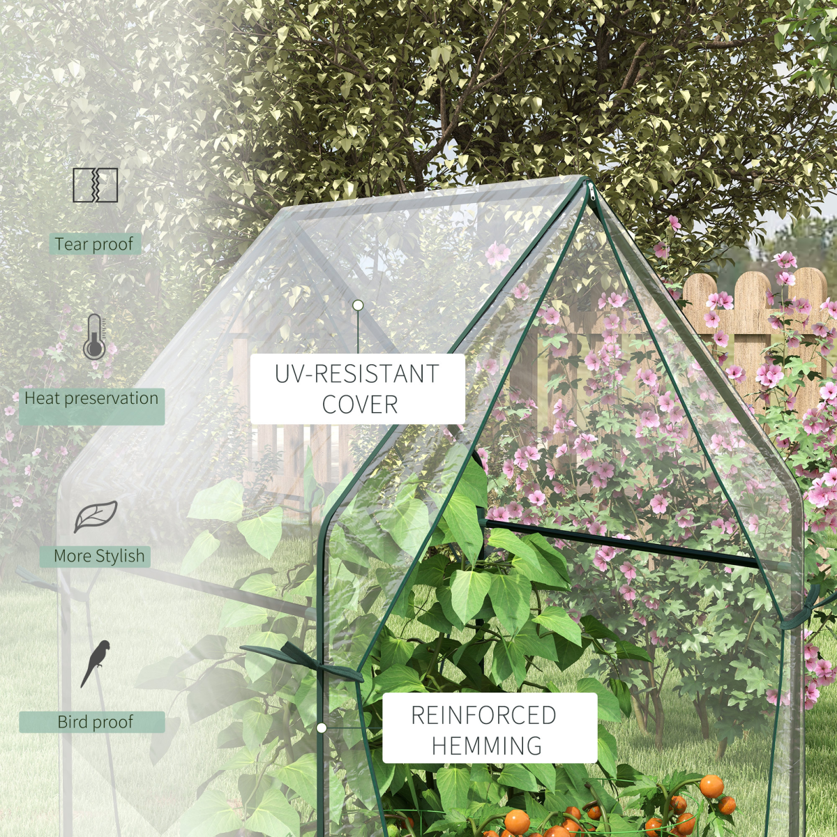 Outsunny Clear Tomato Greenhouse with 2 Zipped Doors, 90x90x145cm Steel Frame – Indoor & Outdoor Plant Cover