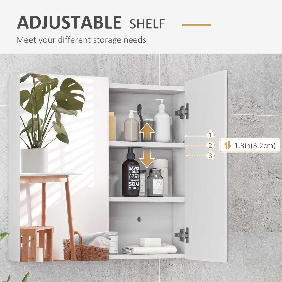 kleankin Wall Mounted Mirrored Bathroom Cabinet with Soft Close Doors – Space-Saving Storage, White