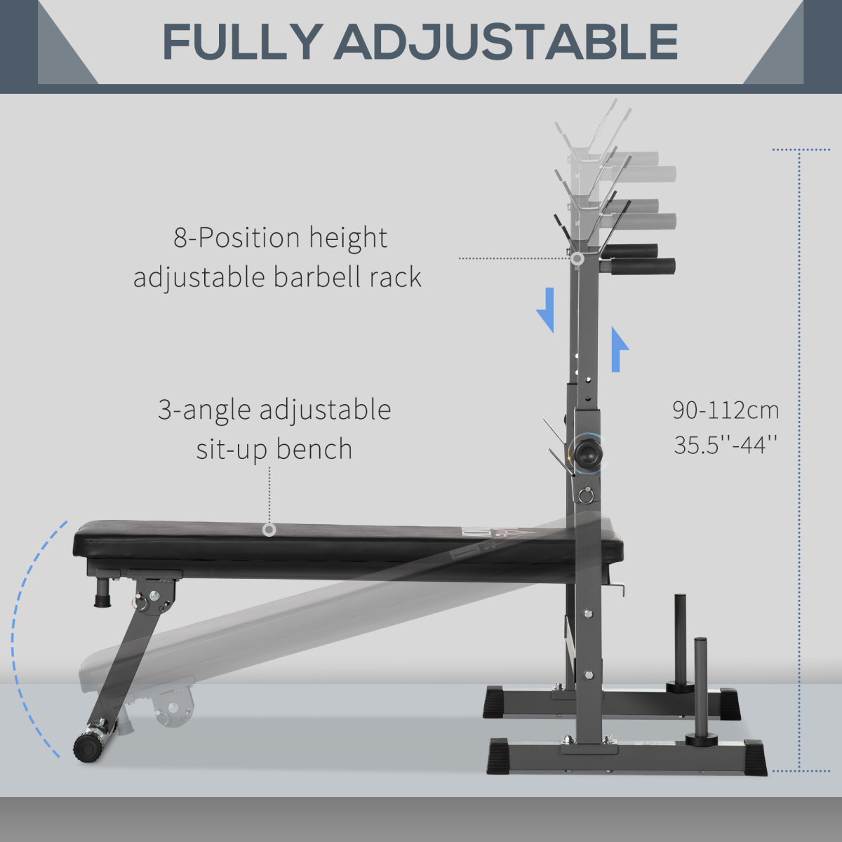 HOMCOM Foldable Adjustable Weight Bench with Barbell Rack & Dip Station – Home Gym Bench Press Station