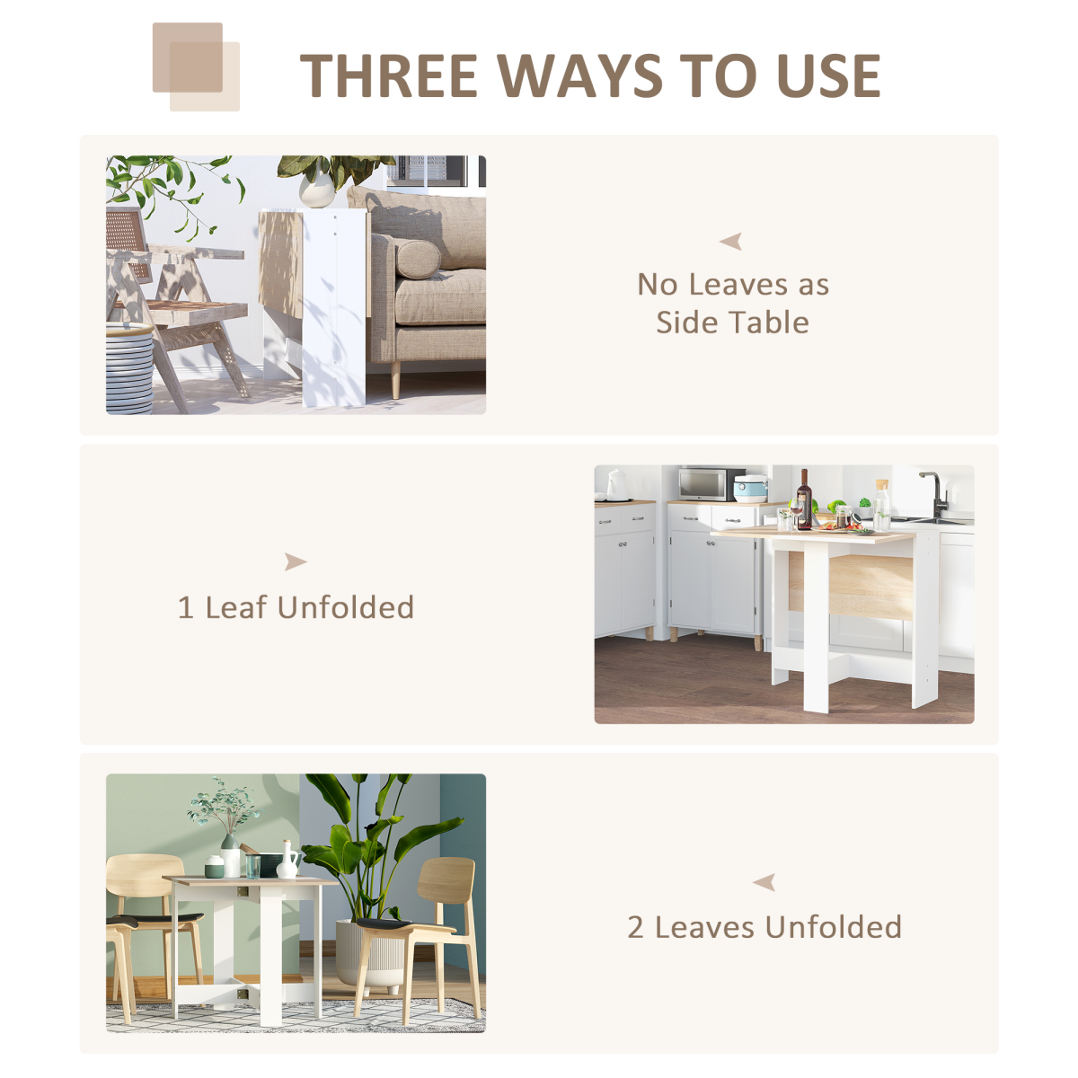 HOMCOM Folding Drop Leaf Dining Table for 6 with X-Shaped Base – Space Saving Dining Desk, Oak White
