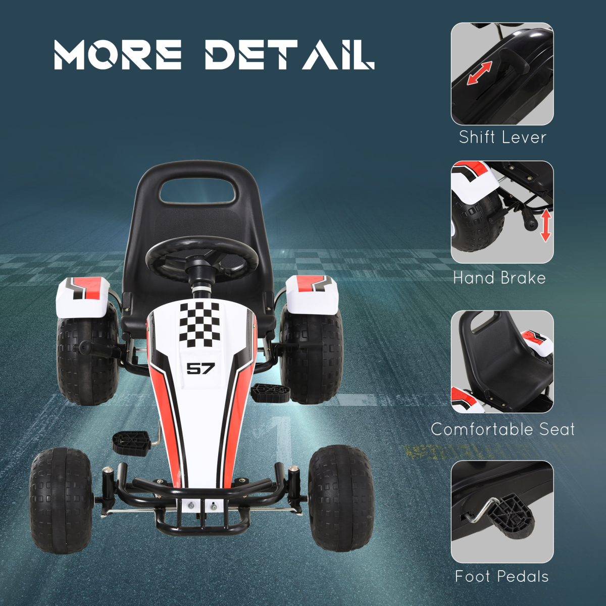 Kids Racing-Style Pedal Go Kart with Gear Shift, Hand Brake and Adjustable Seat – Ride-On Racer