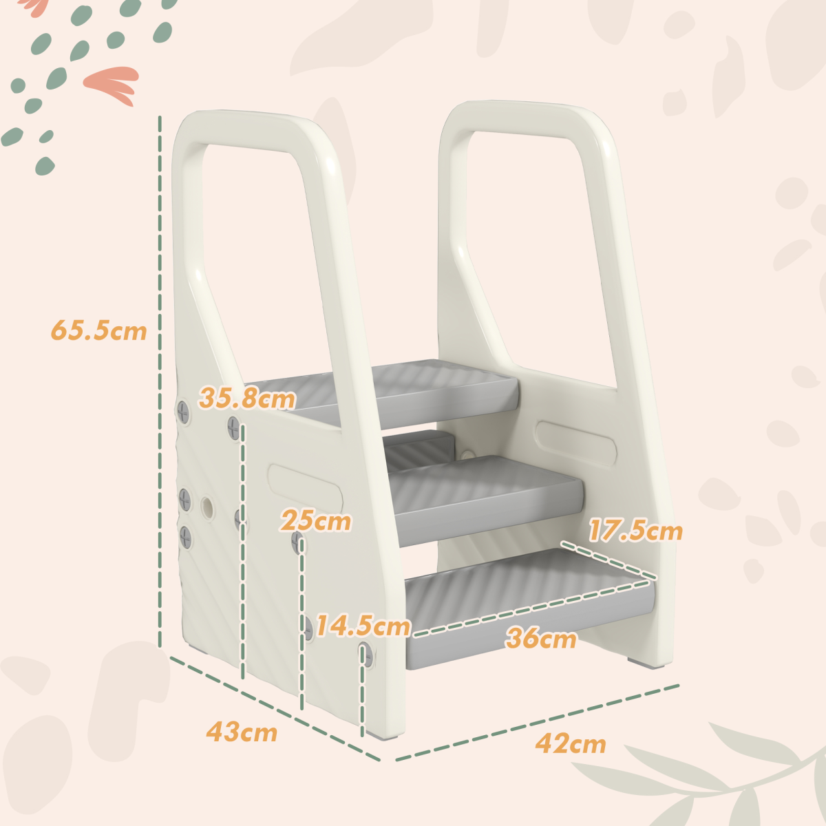 AIYAPLAY Toddler Tower, Adjustable 3-Step Kitchen Stool Helper with Non-Slip Surface – Ages 2-5, Grey