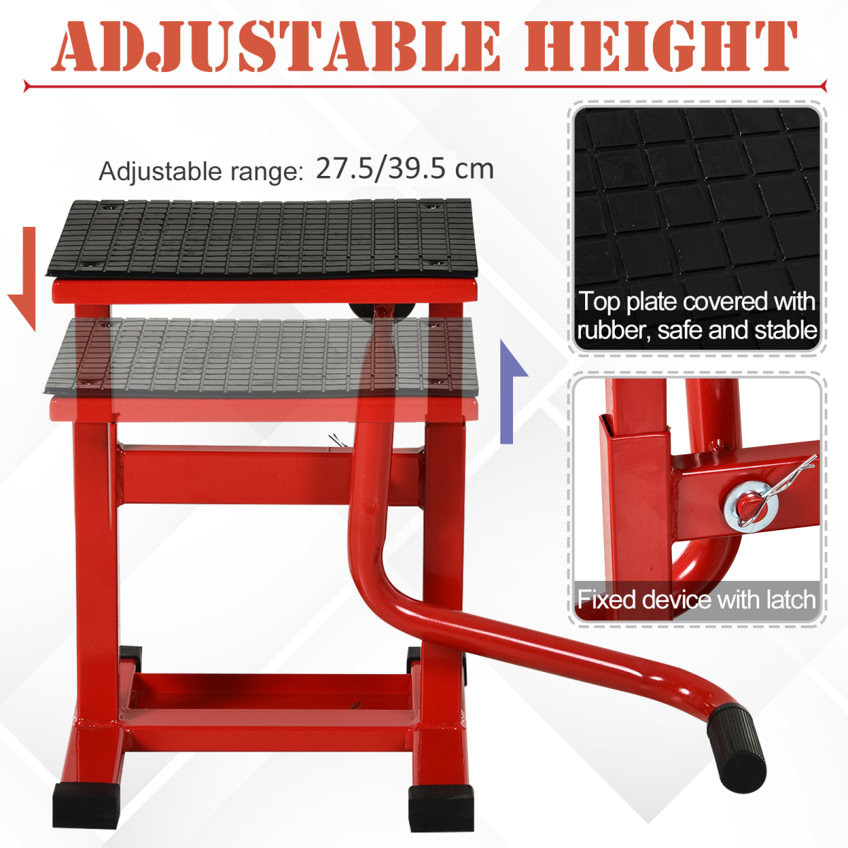 DURHAND Steel Motorbike Jack Lift with Crank Handle & Rubber Platform – 150kg Repair Stand for Garage Use