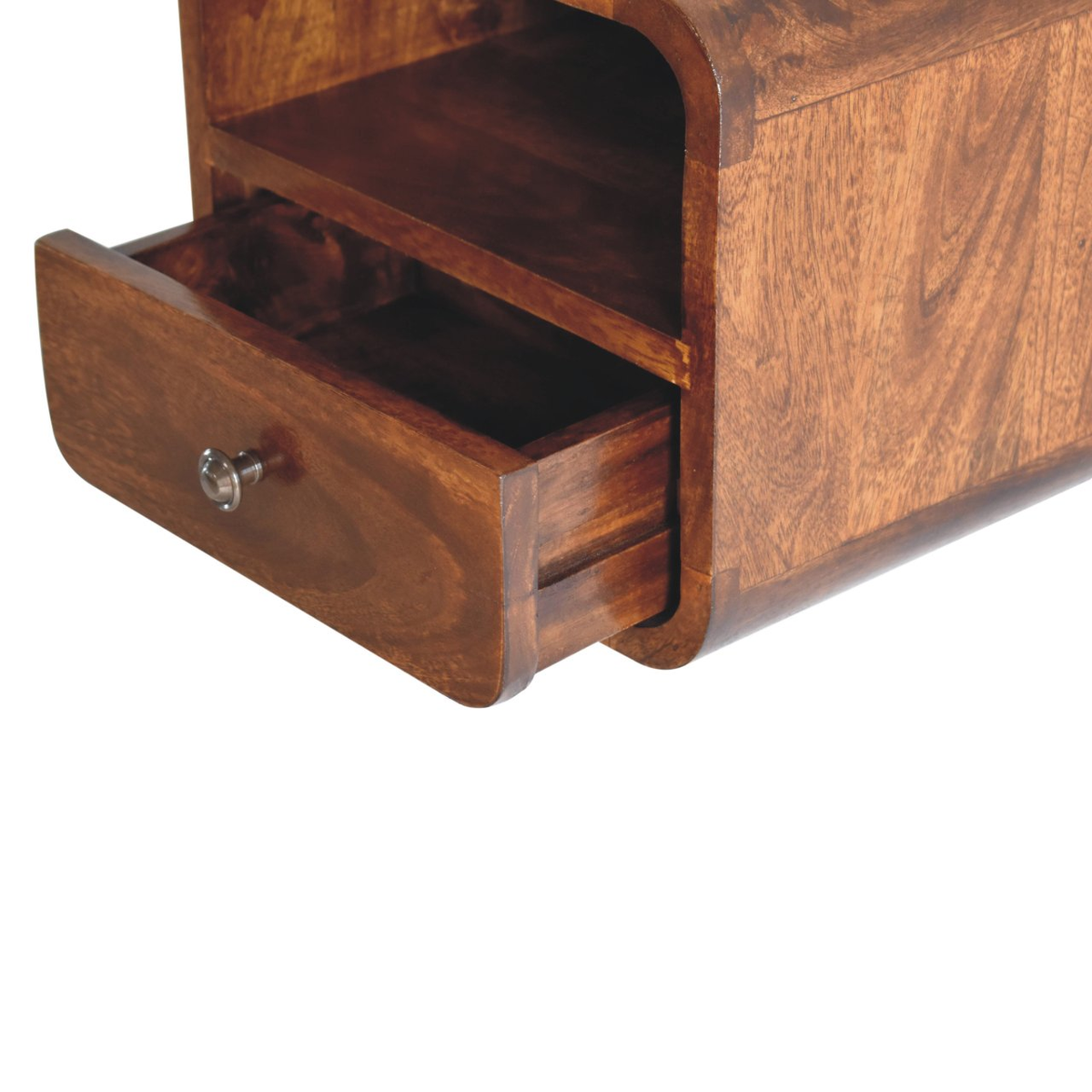 Artisan Furniture Extra Mini Wall-Mounted Bedside Table with 1 Drawer & Open Shelf, Solid Mango Wood – Dark Brown