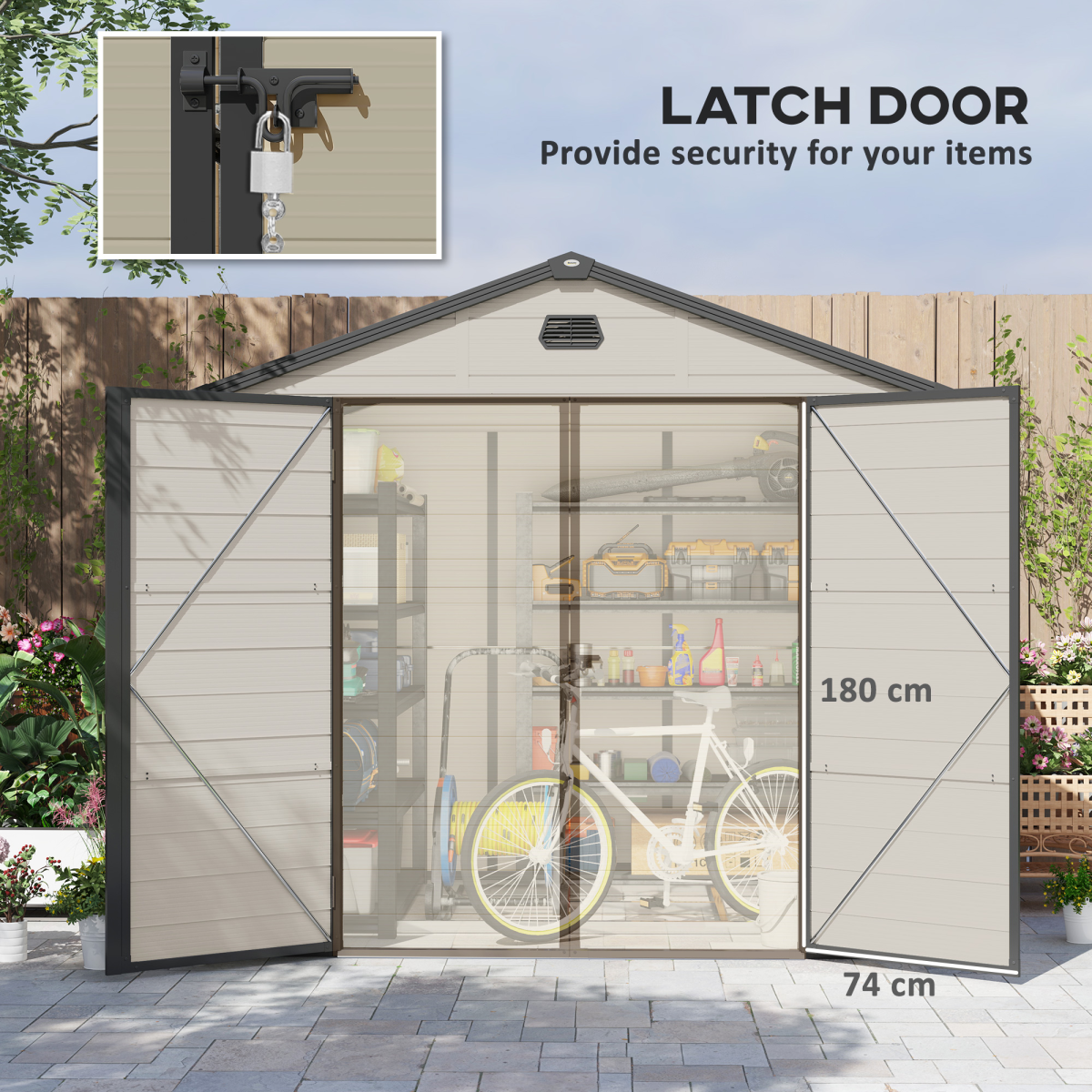 Outsunny 8 x 6ft Garden Shed with Foundation Kit, Vents and Lockable Door – Aluminium Frame, Cream White