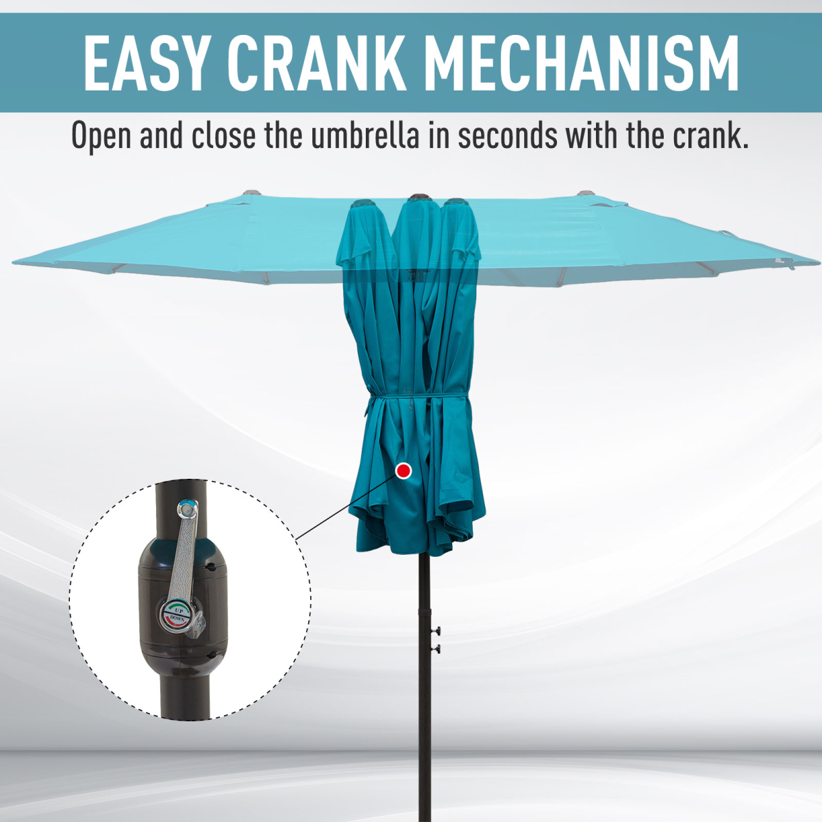 Outsunny 4.6m Double Canopy Patio Umbrella Parasol with Crank Lift, 12 Ribs – Garden Sun Shade without Base, Blue