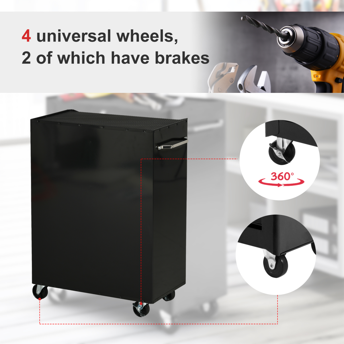 HOMCOM 5-Drawer Lockable Steel Tool Cabinet with Wheels & Handle – Garage Workshop Storage, Red