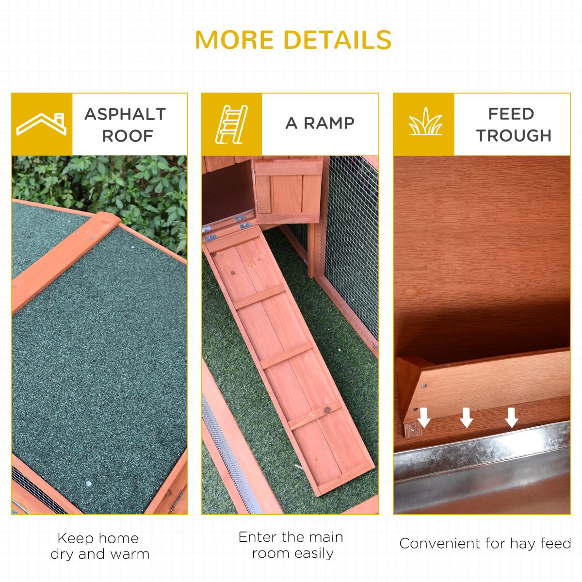 Wooden Rabbit Hutch with Detachable Run, Ramp, Asphalt Roof & Slide-Out Tray – Outdoor Small Animal Cage, Natural
