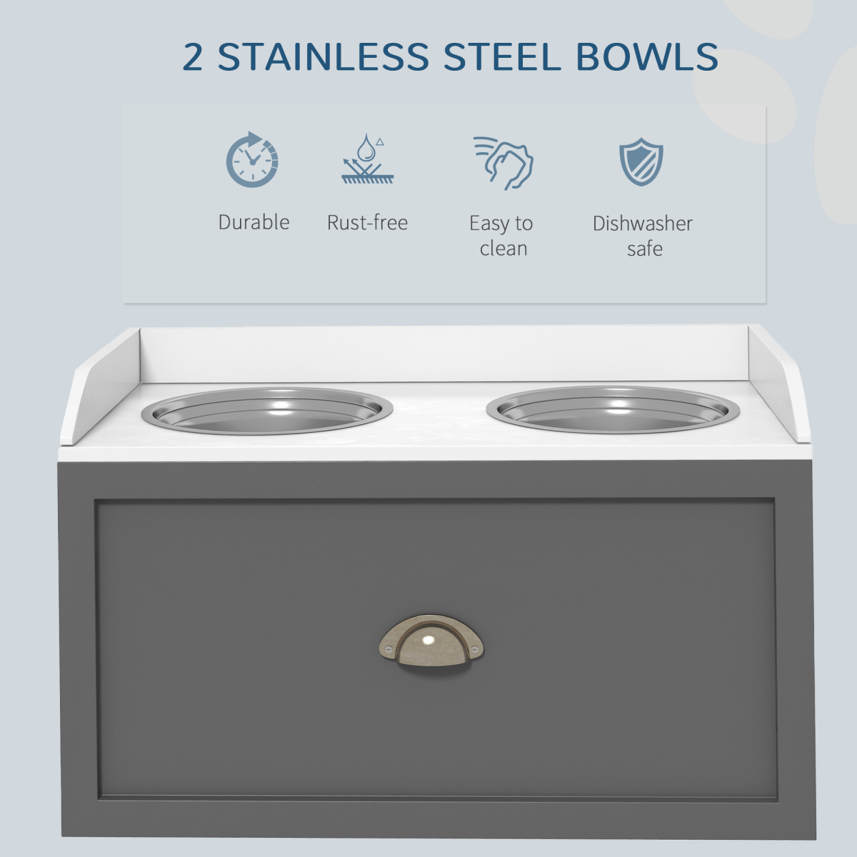 Elevated Dog Feeder with Storage Drawer & 2 Stainless Steel Bowls – Raised Dog Bowl Stand for Large Dogs, Grey