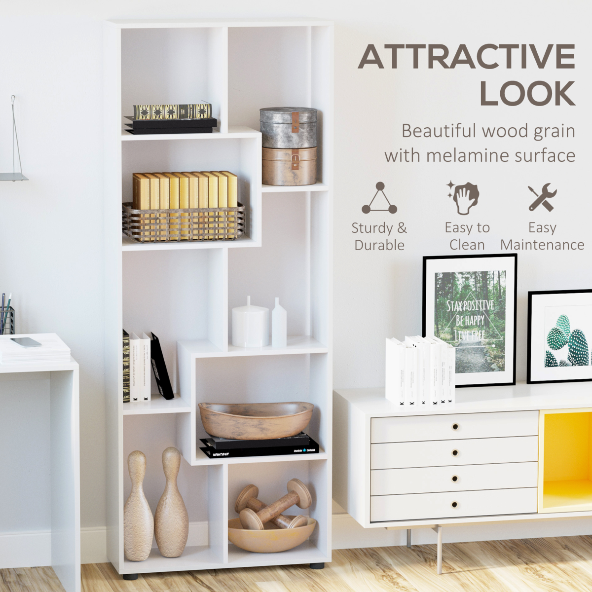 Multipurpose 8-Grid Decorative Bookshelf – Open Storage for Living Room, Bathroom & Kitchen, White