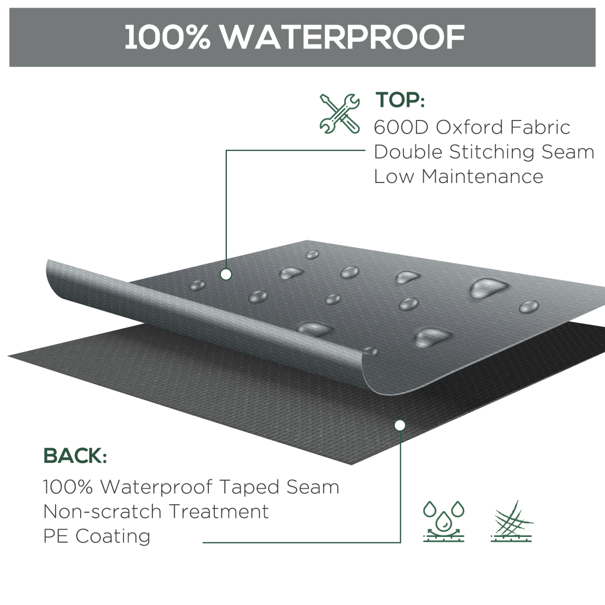 Outsunny Water & UV Resistant Garden Furniture Cover, 205 x 192cm – Oxford Fabric Patio Protection, Grey