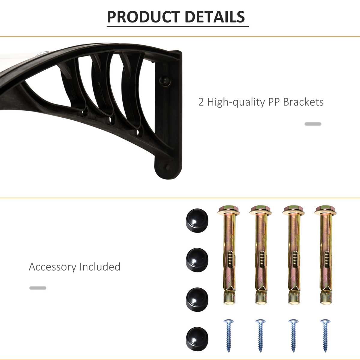 Outsunny Clear Polycarbonate Curved Awning with Black Bracket, 120cm – Door & Window Canopy, UV Protection