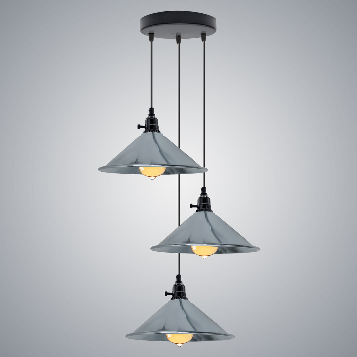 LEDSONE Industrial 3 Head Cone Cluster Ceiling Pendant Light with Adjustable Cord – Kitchen Island & Dining Room