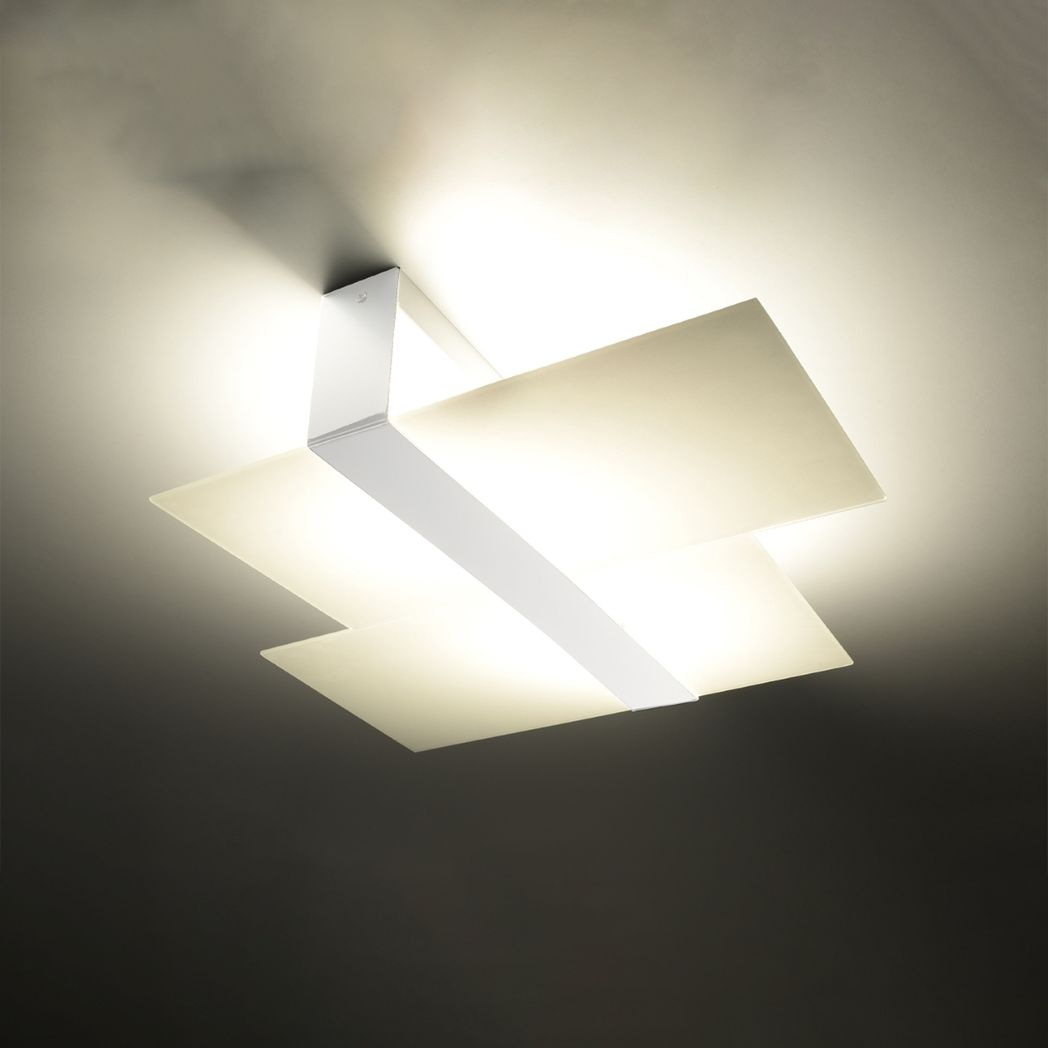 Sollux Lighting Massimo Modern Ceiling Lamp with Steel and Glass, 2 x E27 – White Ceiling Light