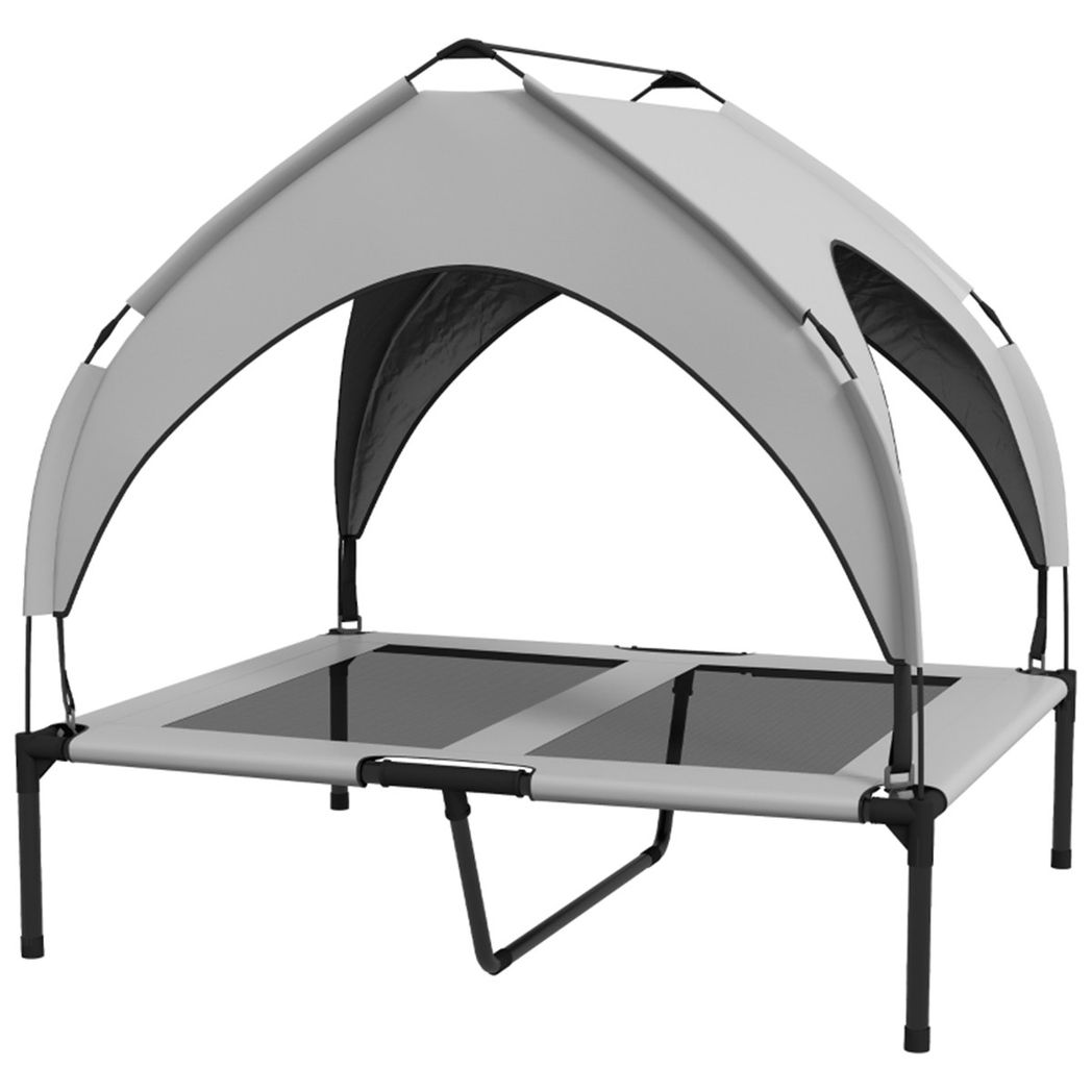 Elevated Pet Bed with Water-Resistant UV Canopy, Breathable Mesh & Travel Bag – Large Dogs, Light Grey