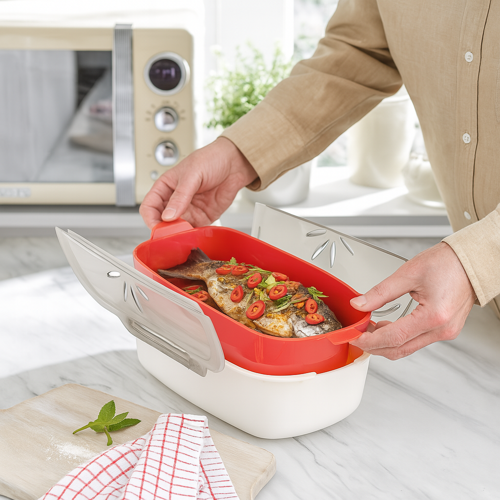 Avilo Microwave Steamer with Double Insulated Interior – Steam Vent Lid with Soft Lock