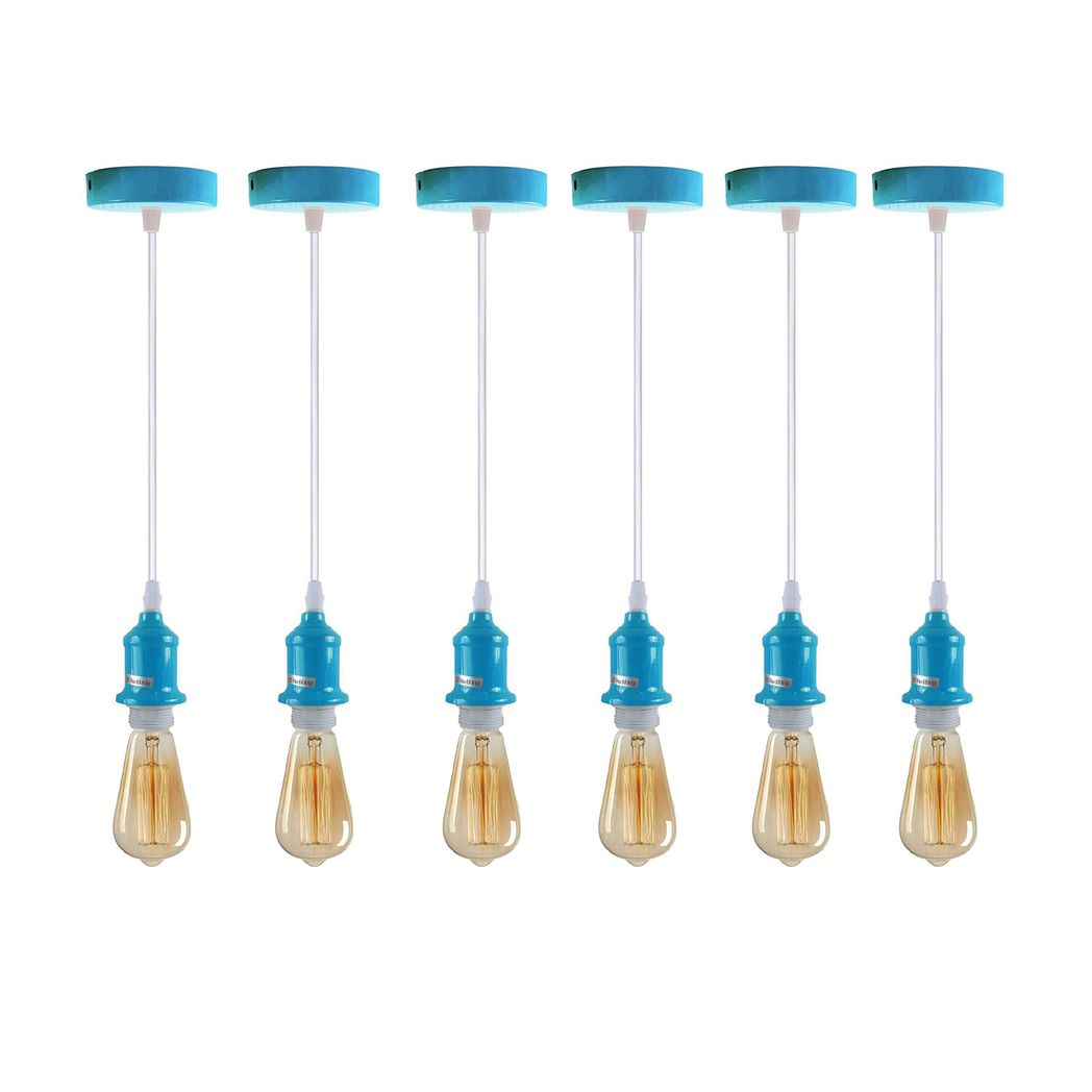 LEDSONE 6 Pack Industrial Blue Pendant Light Fitting with E27 Lampshade Holder and 95cm Adjustable Cable