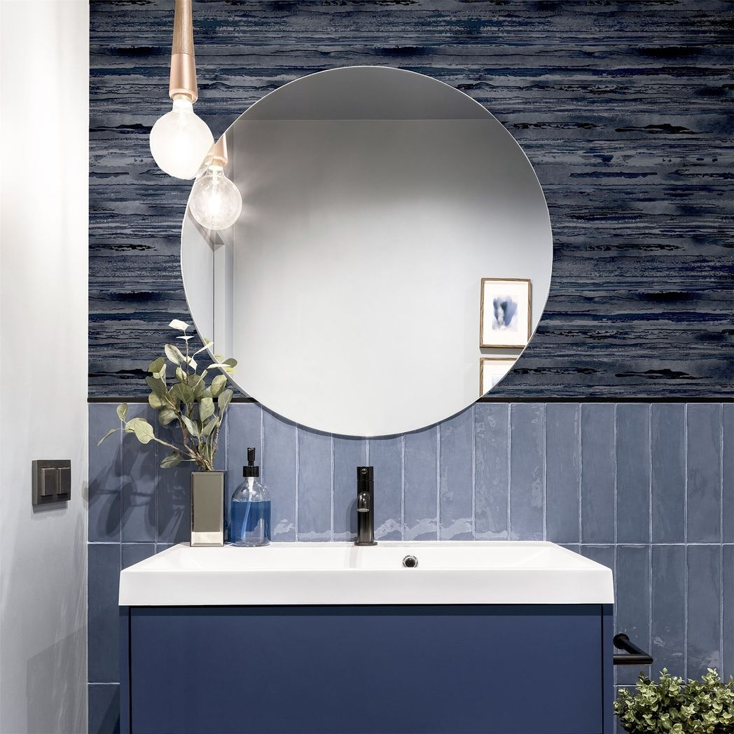 Arthouse Sahara Heavyweight Vinyl Wallpaper with Metallic and Glitter Effect – High Traffic Areas, Denim Blue
