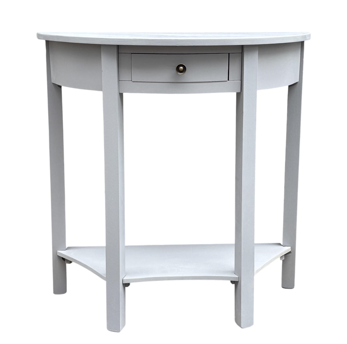 Art Deco 1 Drawer Semicircle Console Table with Satin Knob Handle – Medium Wood Tone Hallway Storage, Grey