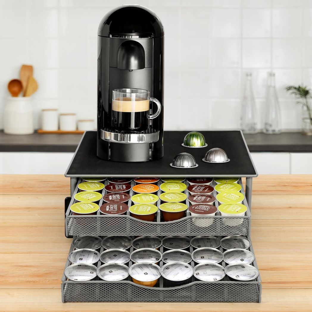 Vinsani Coffee Pod Double Drawer with Sliding Storage – Holds 72 Dolce Gusto Capsules, Kitchen Organiser
