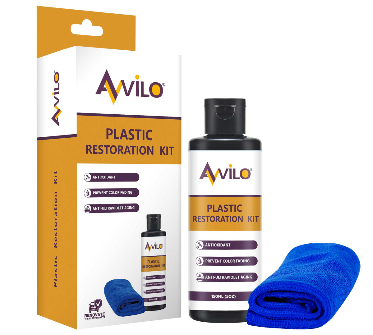 Avilo Plastic Restoration Kit – Restore a Smooth, Shiny Finish to Dull Vehicle Plastic Parts