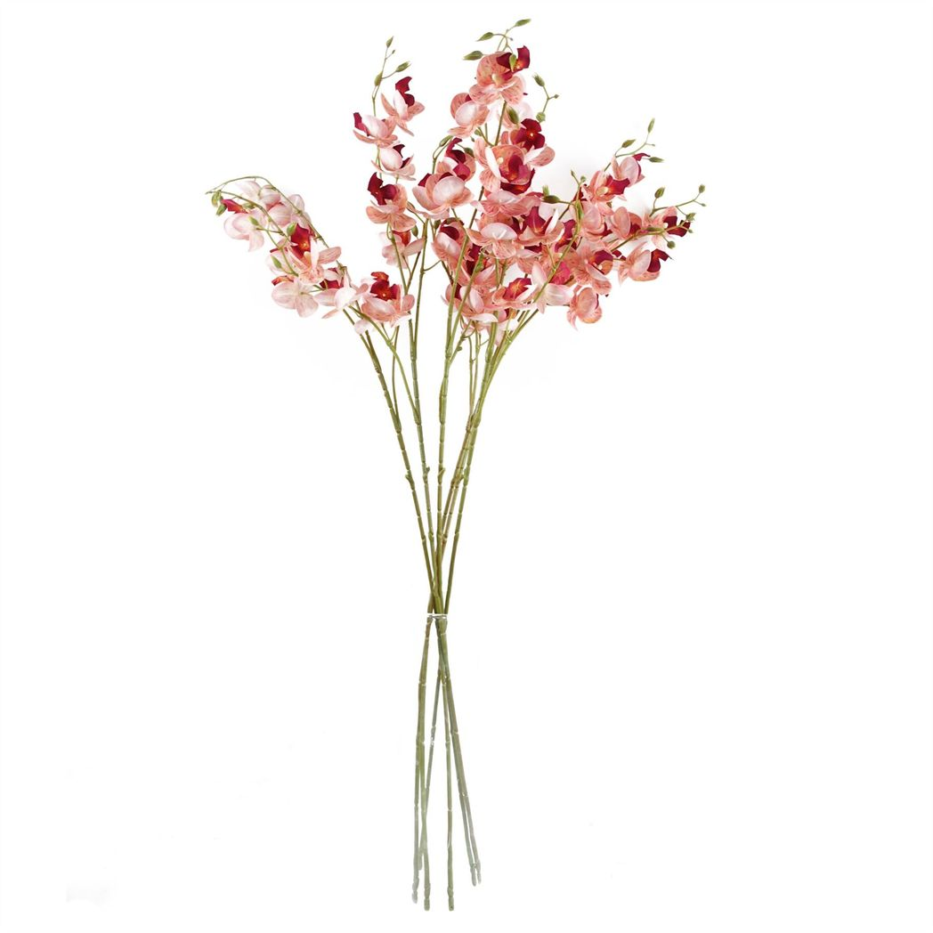 Leaf Pack of 6 Pink Artificial Mini Orchid Stems, 80cm – Wired Faux Flowers for Arrangements