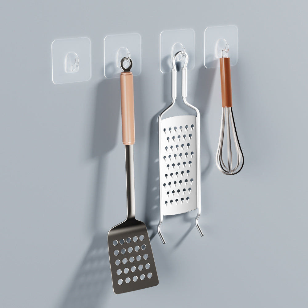 Avilo Pack of 10 Adhesive Waterproof Hooks – Transparent Bathroom & Kitchen Organiser