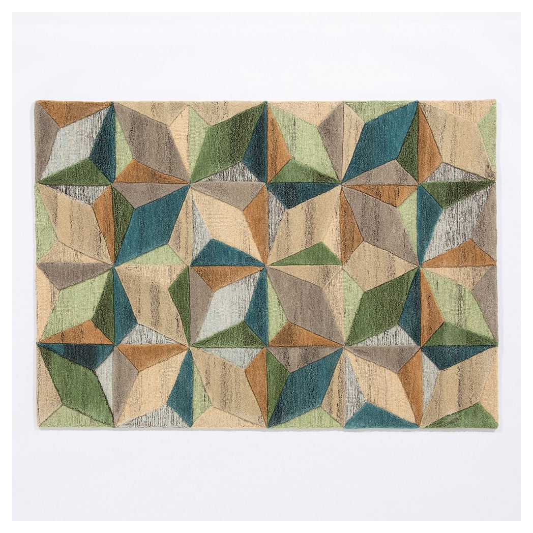 Esselle Home Lilianna Embossed Geometric Wool Rug, 120 x 170cm – Hand-Carved 3D Pattern, Mayfair Collection