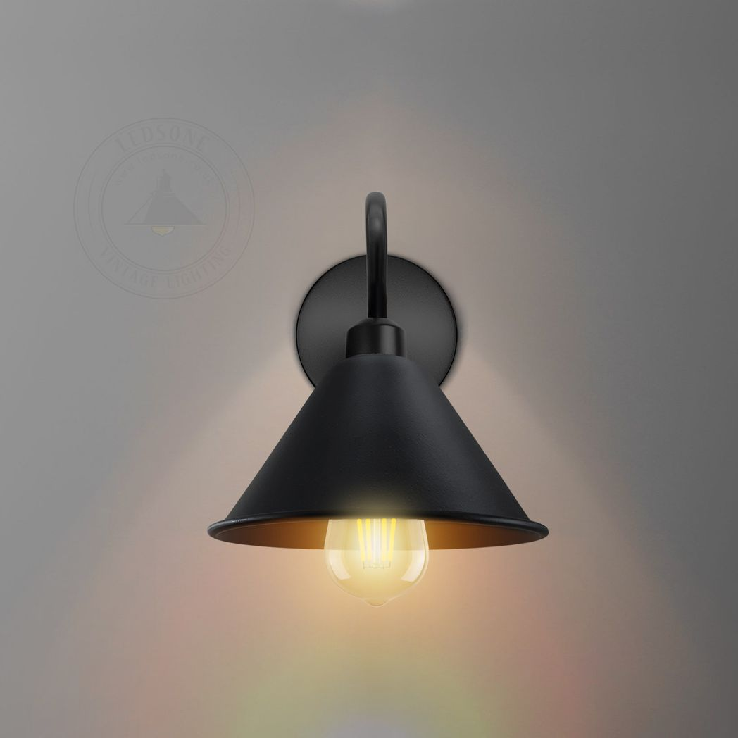 Vintage Cone Wall Light with Swan Neck and E27 Socket – Dimmable Indoor Sconce, Black