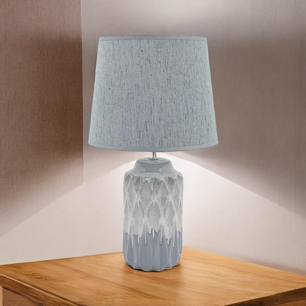 AcaciaHome Grey Two-Tone Ceramic Table Lamp with Drum Shade – 40cm Bedside & Desk Lighting