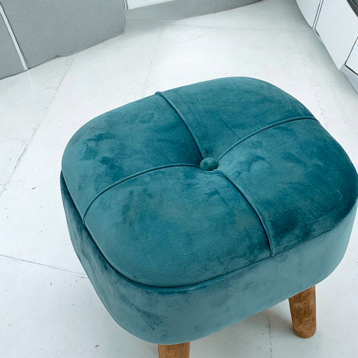 AcaciaHome Round Velvet Ottoman Footstool with Lift-Up Storage – Traditional Pattern for Living Room or Office, Blue