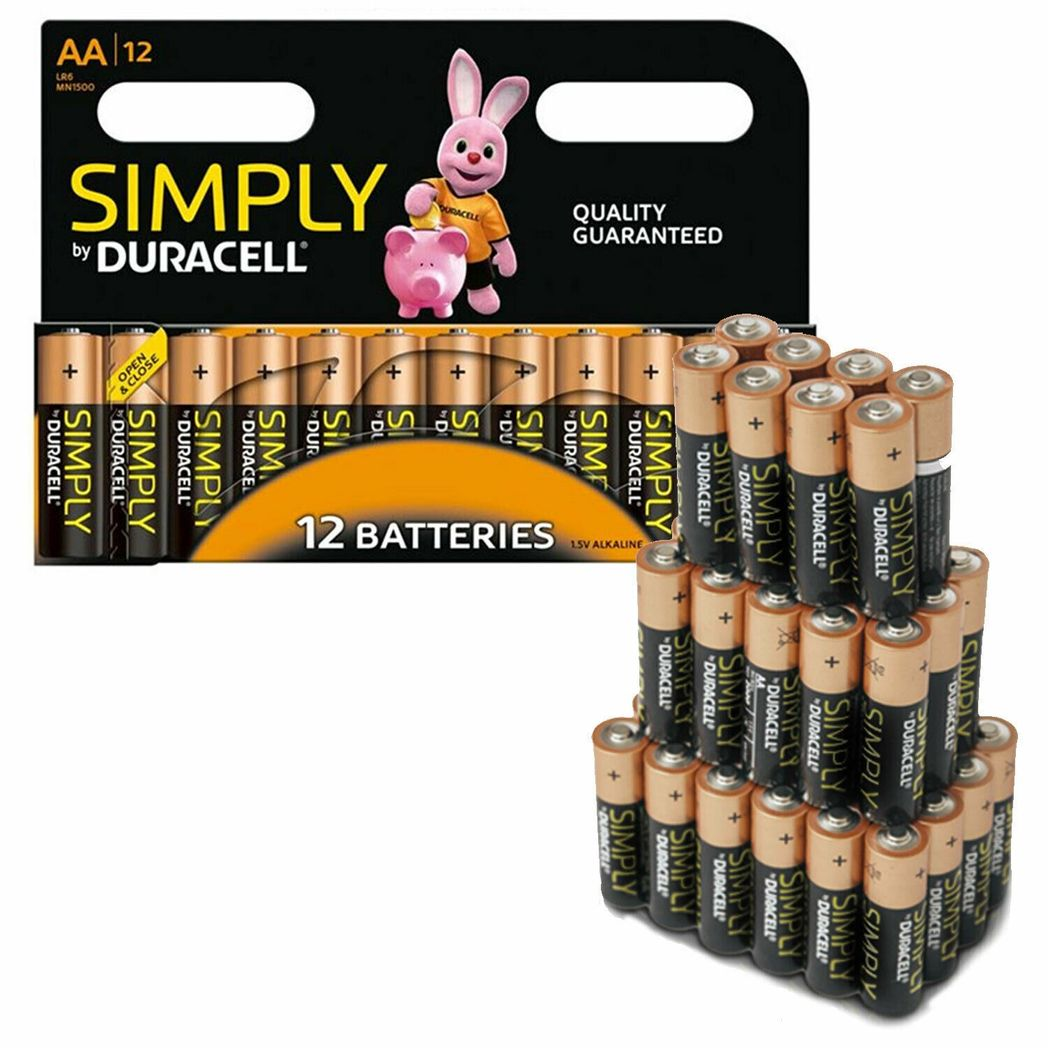 Duracell Simply AA Alkaline Batteries, 12 Pack – Long-Life Non-Rechargeable Power for Toys and Tools