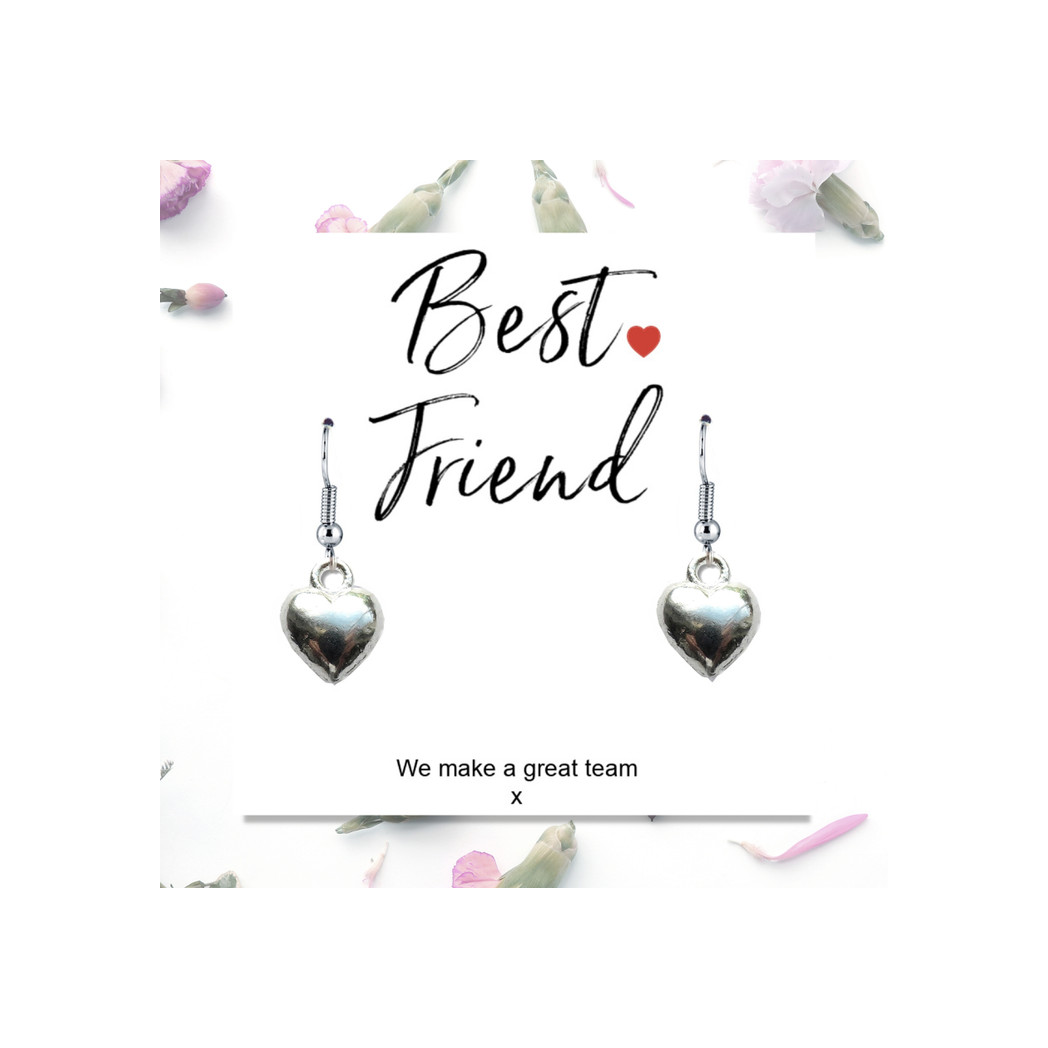 Aye Do Gifts Best Friend Silver Plated Heart Charm Earrings on Message Card – Keepsake Gift, Black Gift Box