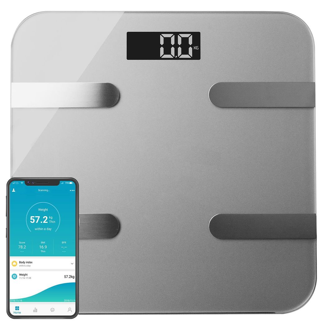 Aquarius 16 in 1 Bluetooth Smart Body Analysis Scale with AIFit App – Digital Bathroom Scale, Silver
