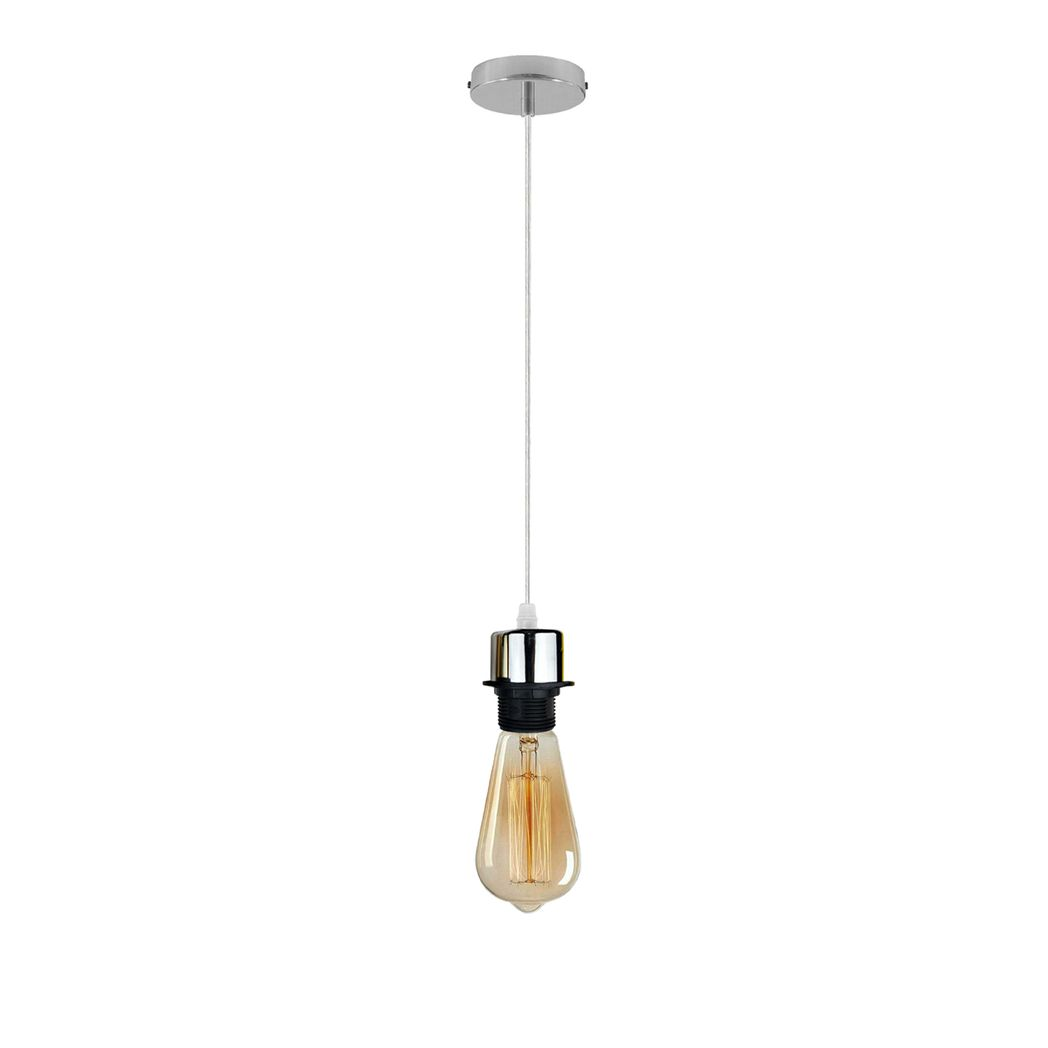 LEDSONE Industrial Chrome Pendant Light Fitting with E27 Holder & 95cm Cable – Dimmable Retro Light Kit