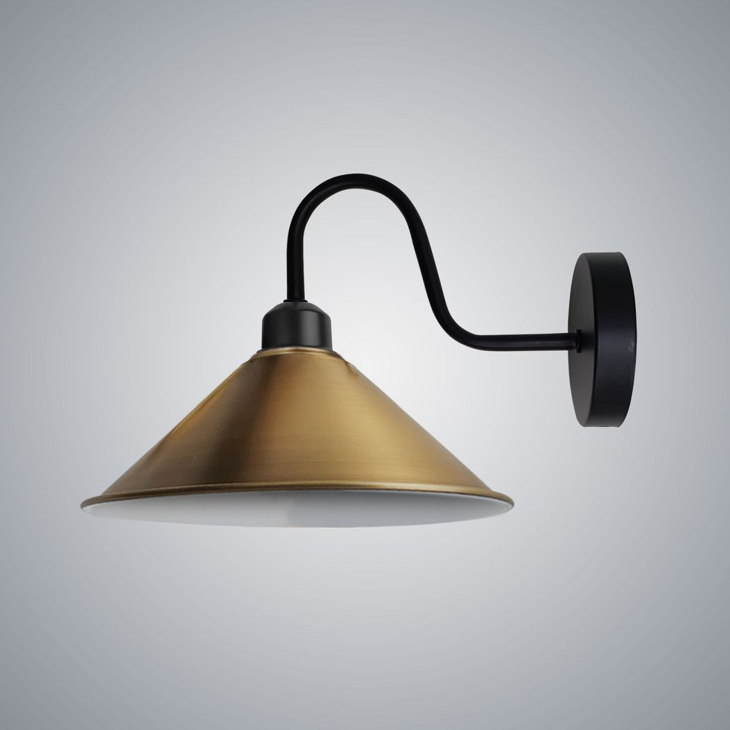 Vintage Swan Neck Wall Light, Cone Shade, E27 Socket – Dimmable Indoor Wall Sconce, Yellow Brass