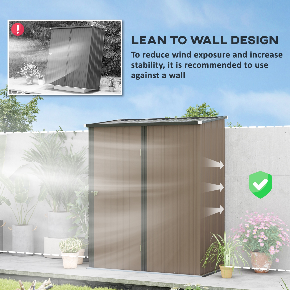 Outsunny Steel Garden Shed with Lockable Door and Sloped Roof – Outdoor Tool Storage, 161.5 x 94.5 x 196 cm