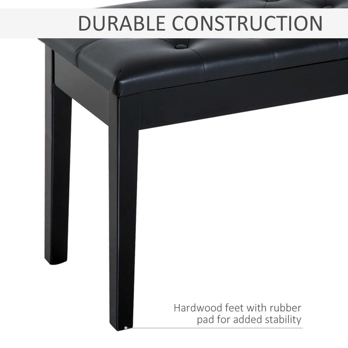 HOMCOM Duet Piano Stool with Storage & Tufted Faux Leather Seat – Solid Wood Keyboard Bench, Black