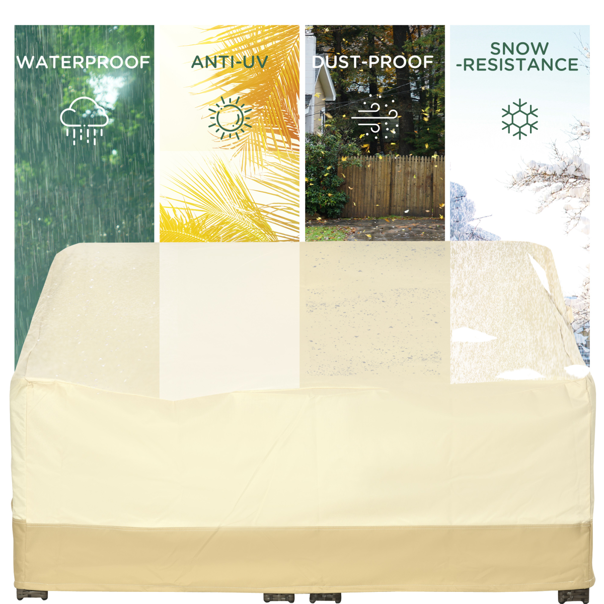 Outsunny Waterproof Furniture Cover for 3-Seat Rattan Sofa – Oxford Cloth Patio Protector, Beige